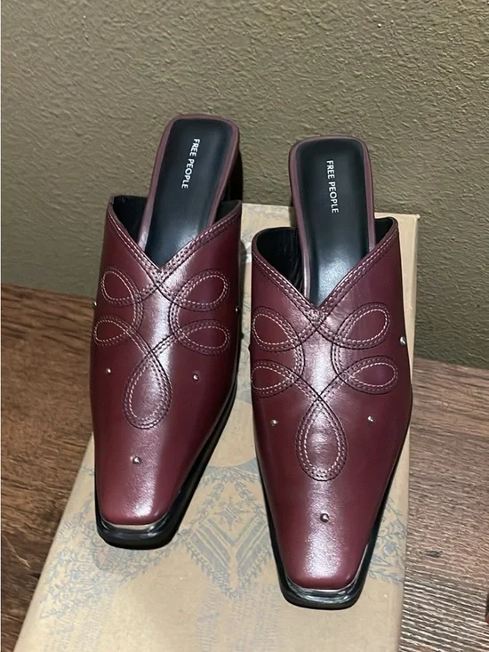 New in Box Free People Roxi Metal Tip Leather Mule Heels - Picture 3 of 6